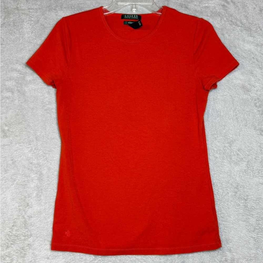 Lauren Ralph Lauren Womens Jackie Tee Shirt Size L Orange Short Sleeve Preppy